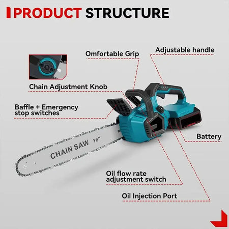 Brushless 8000W 16 Inch Chainsaw Makita Battery Auto Oiling