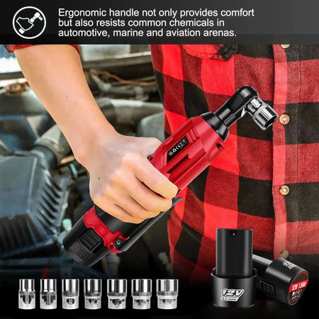12V Cordless Ratchet Wrench 200Nm 7 Socket Set 2 Batteries
