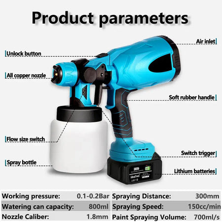 Cordless HVLP Paint Sprayer 800ML Cup Makita 18V Battery