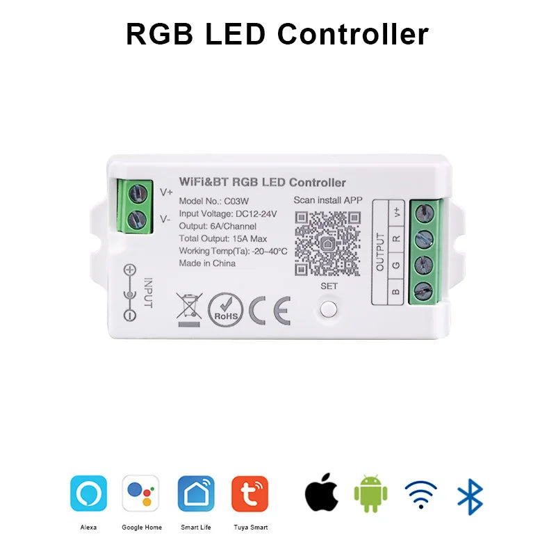 Tuya WiFi LED Controller Alexa Google Home Voice Control RGB RGBW CCT LED Strip Smart Controller APP BT RF Remote 2.4G DC12V-24V RGB Controller