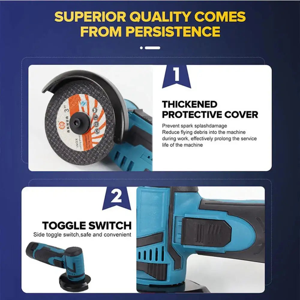 Brushless Cordless Angle Grinder 19500 RPM 12V Li Battery