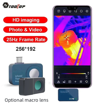 Advanced Android Type-C Thermal Imager 25Hz | TOOLTOP T7 256x192 for Solar Panel Power Fault Detection