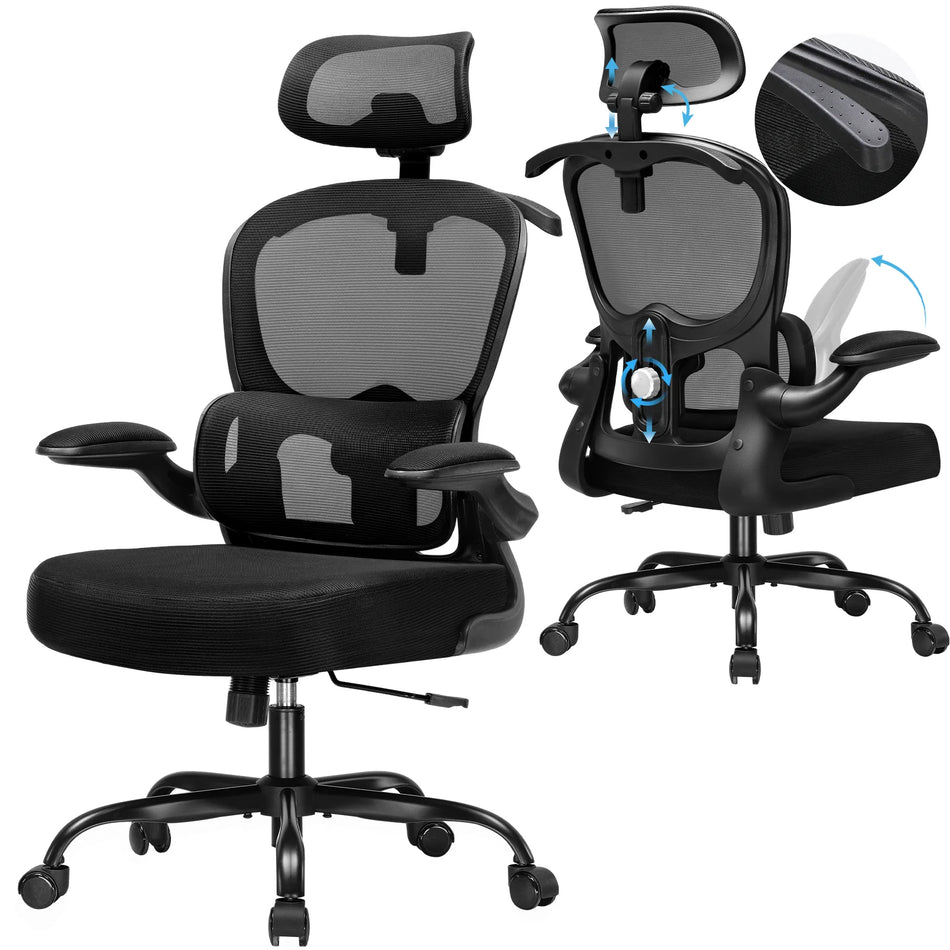 COMHOMA Ergonomisk Kontorsstol Med 3D Huvudstöd Och Ländryggsstöd