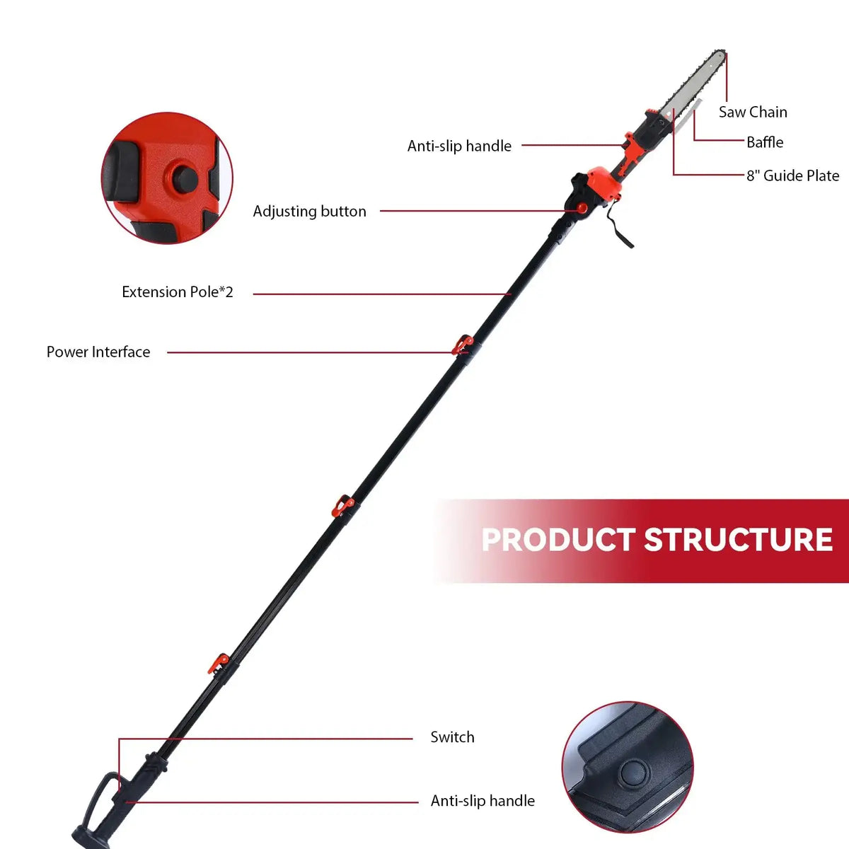 8 Inch Brushless Telescoping Pole Saw Cordless Pruning 18V