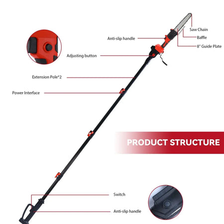8 Inch Brushless Telescoping Pole Saw Cordless Pruning 18V