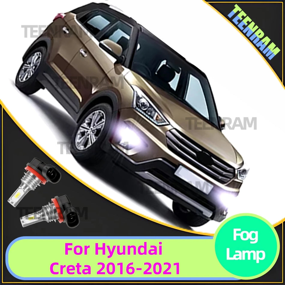 Lâmpadas LED para Faróis de Nevoeiro Hyundai Creta 2016-2021, 2 Peças, Chips CSP 3570, 15000LM, Branco, Luzes de Nevoeiro 12V