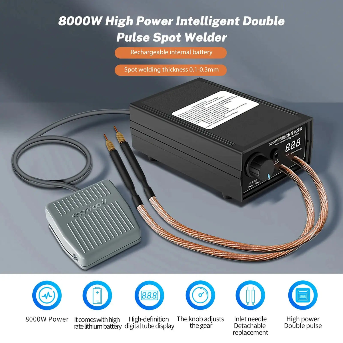 8000W Spot Welder Handheld Portable 1200A For 18650 Battery