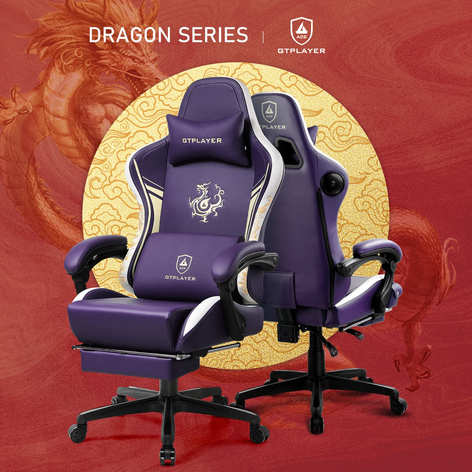 GTPLAYER Dragon Gaming Chair Med Læder Bluetooth Fodstøtte