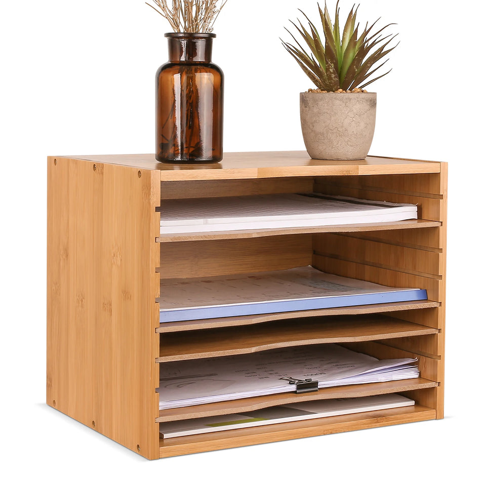 Getone Bamboo Office File Tray 5 Tier Organizer 36x25x26cm