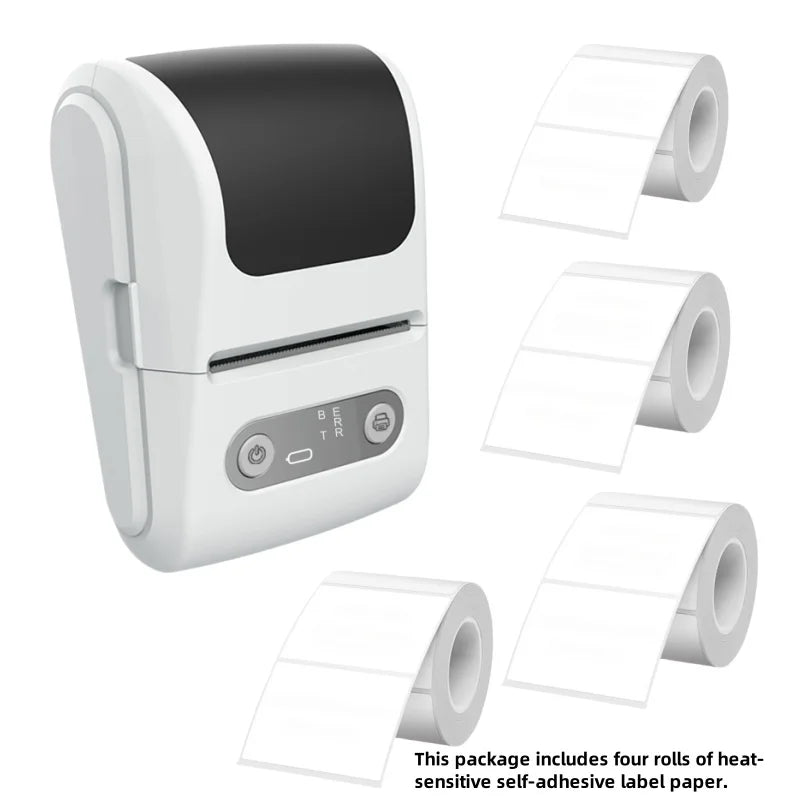 HZTZ Wireless Thermal Label Printer - Bluetooth Printing P1 White4 rolls