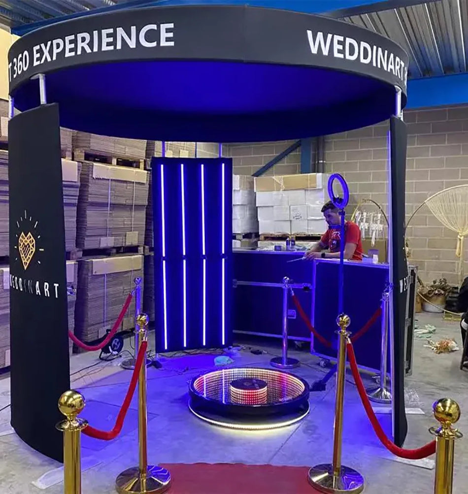 360 Foto Booth Baggrund Med Led Lys Guld Tilpasset Logo