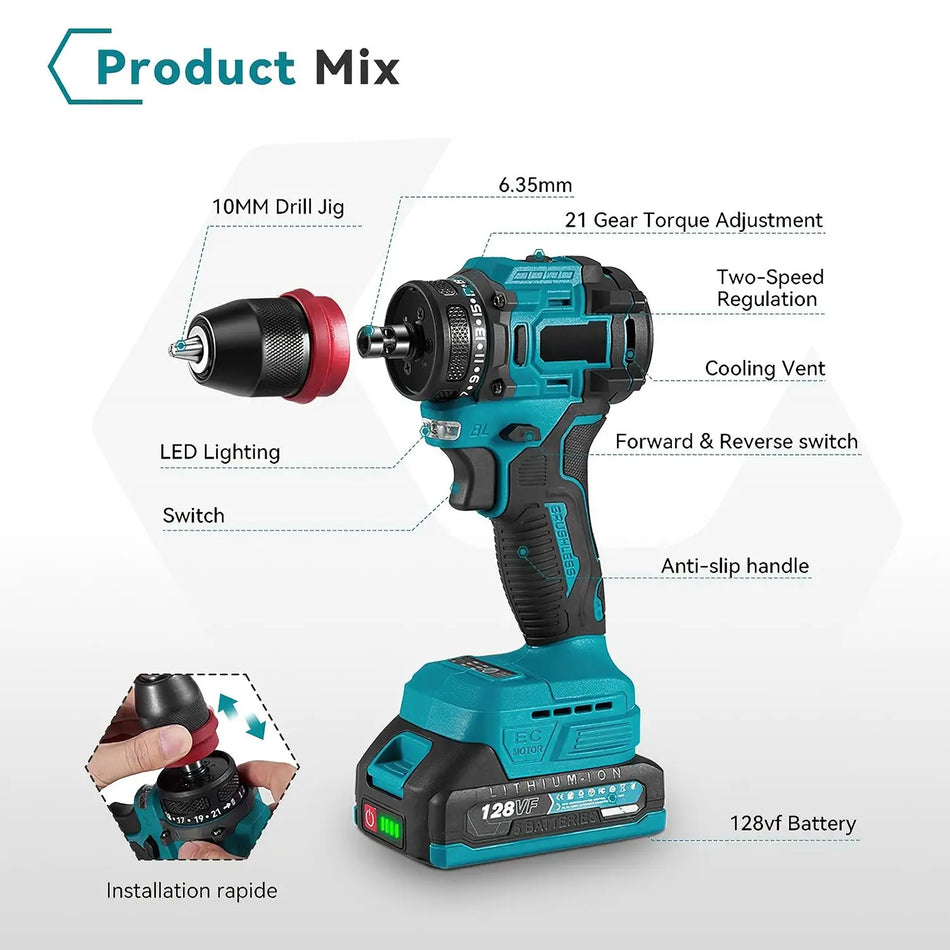 Taladro percutor atornillador inalámbrico 2 en 1 Makita 18V