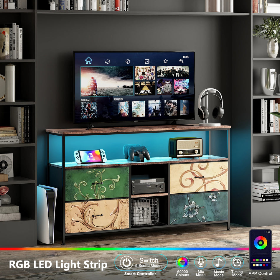 Suporte de TV Urban Luxe com Fita LED e Gavetas de Tecido