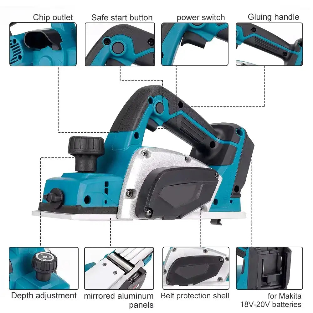 Brushless Cordless Handheld Wood Planer 15000 RPM Makita 18V