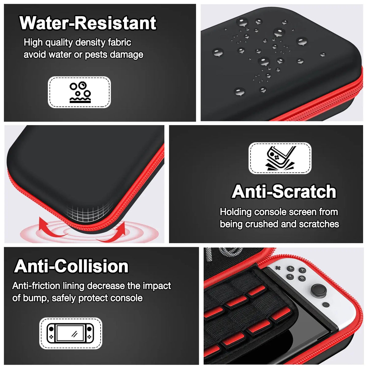 BEBONCOOL FOR Switch Accessories Storage Bag compatible for Switch Oled Case and Switch Carrying Case Black and Red by InterCyprus Trading Ltd