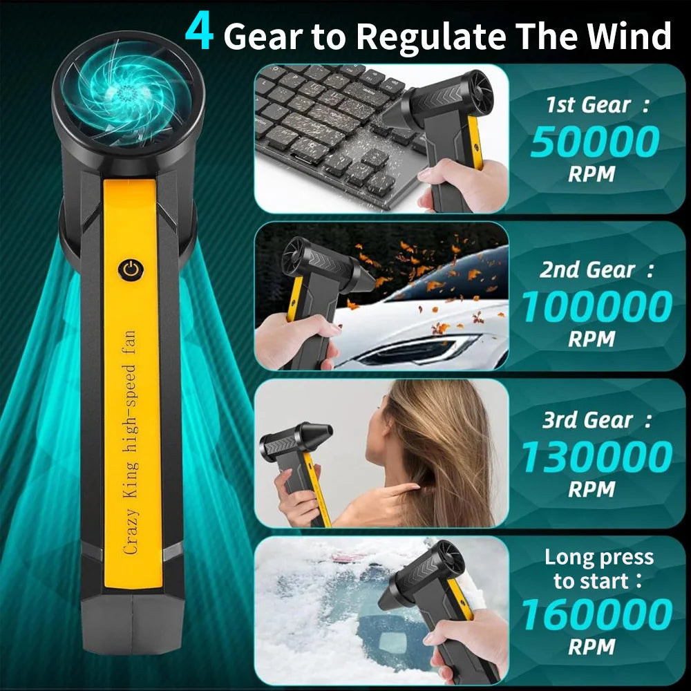 160000 RPM Electric Air Blower - USB Rechargeable High-Speed Turbo Fan