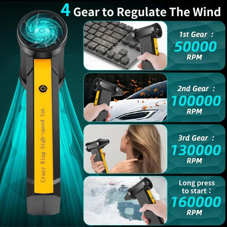 160000 RPM Electric Air Blower - USB Rechargeable High-Speed Turbo Fan