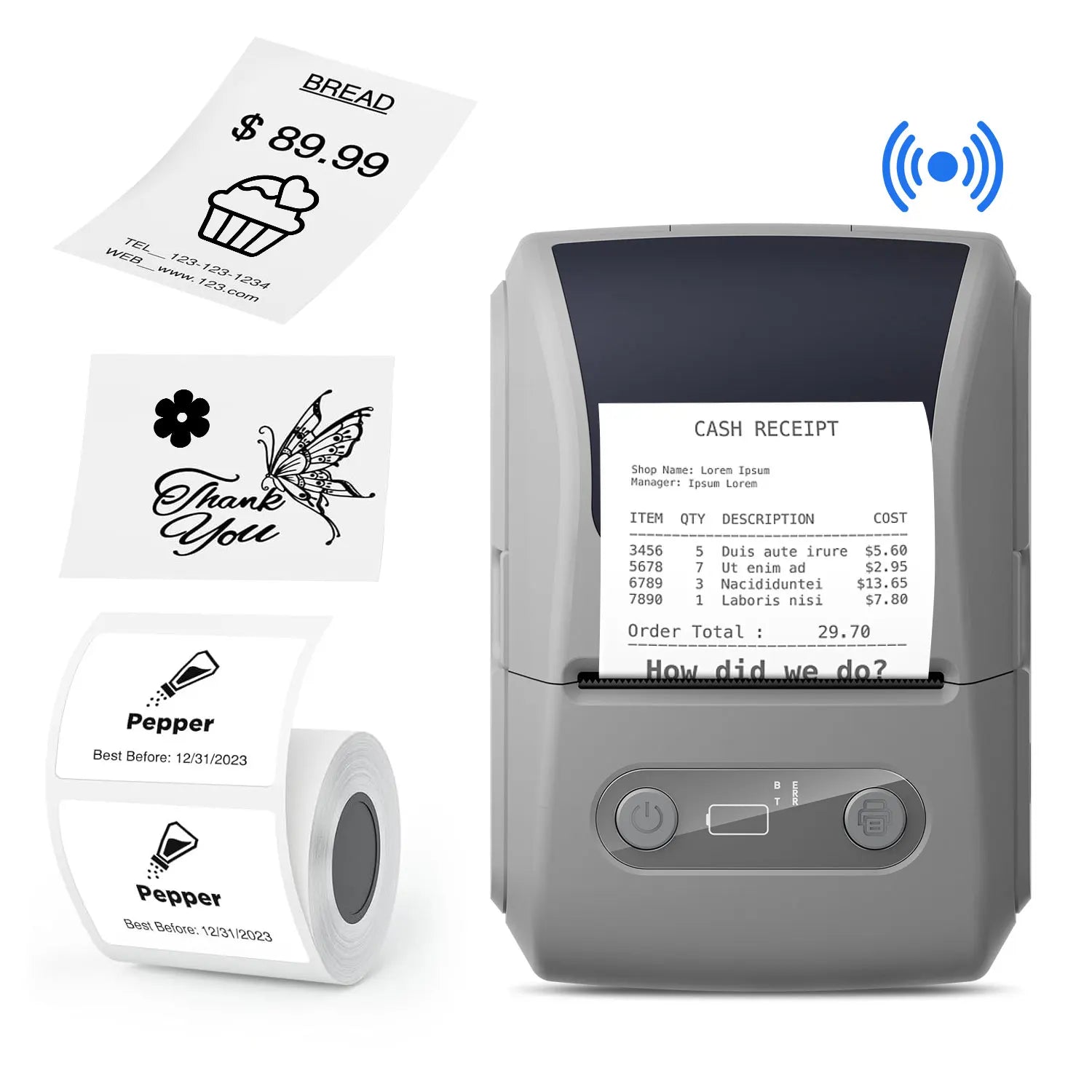 HZTZ Wireless Thermal Label Printer - Bluetooth Printing P1 Gray