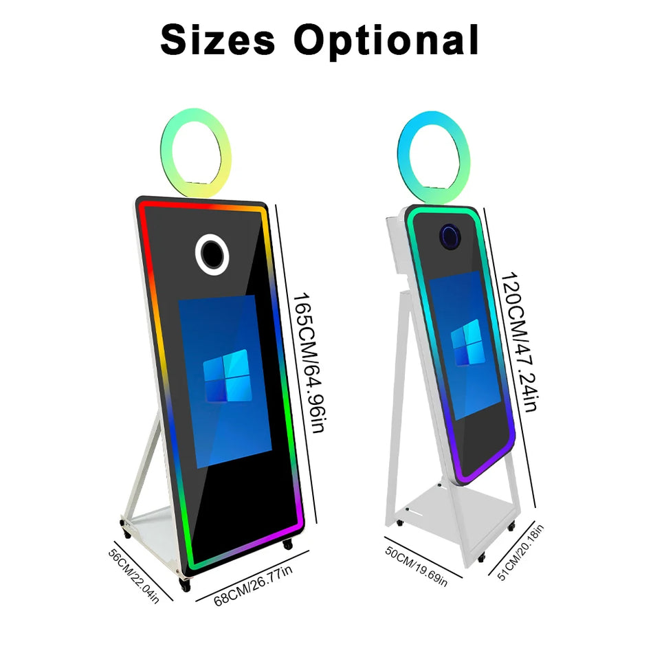 Pārnēsājamā burvju spoguļa foto kabīne ar skārienekrānu lidojuma somā