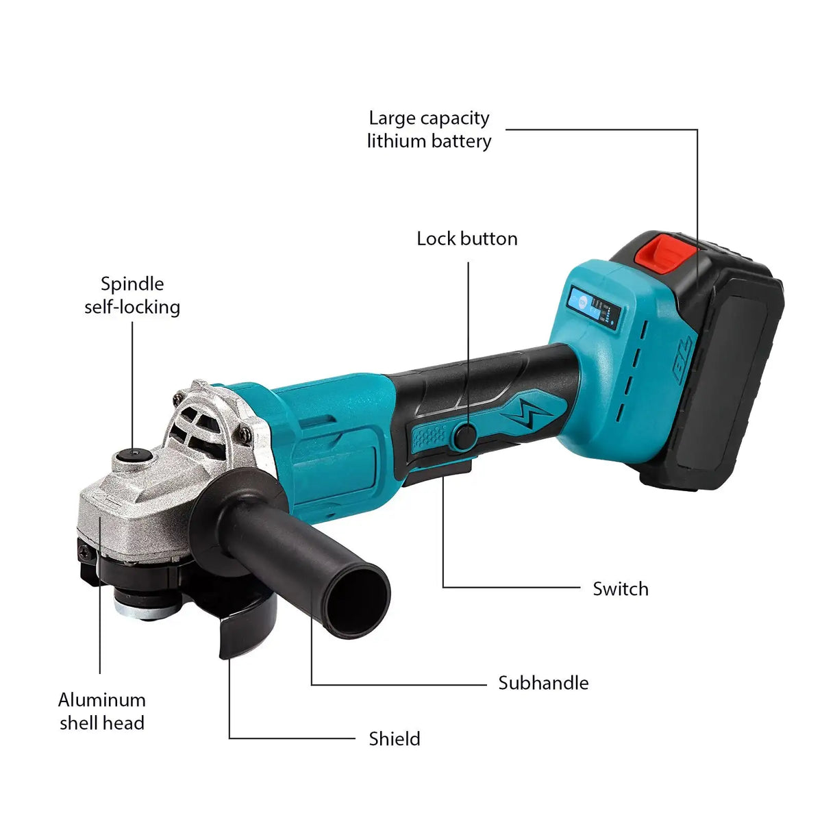 1000W Brushless 125mm Angle Grinder 3 Speeds For Makita 18V