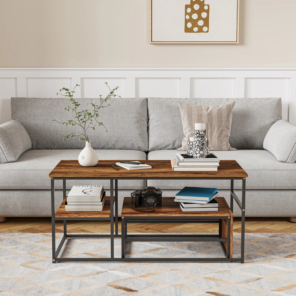 Urban Luxe Modern Kavni Miza Z Shranjevanjem Lesena Zrna Plošča