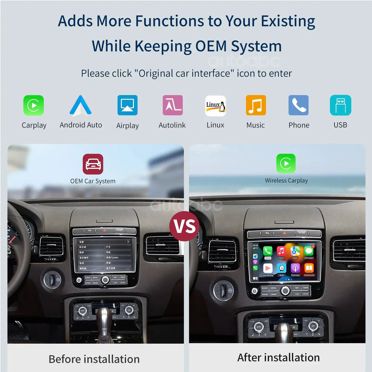 Wireless carplay Android Auto conversion box for Volkswagen Touareg RNS850 Mirror Link, AirPlay Box Recoder Accessoires 8 inches by InterCyprus Trading Ltd