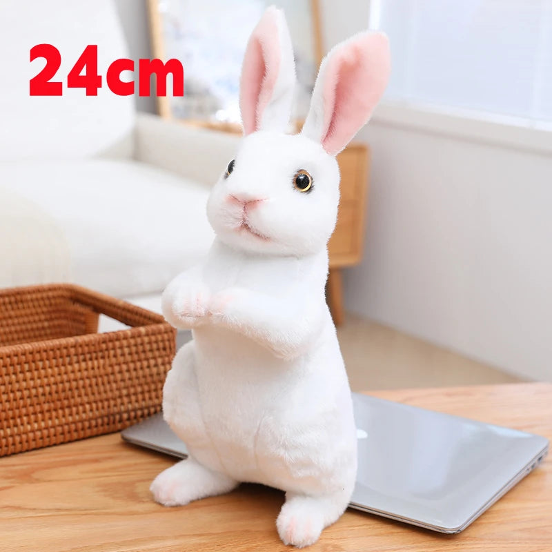 Realistic Rabbit Plush Doll - Cute Furry Bunny Toy for Home Decoration Small Sit White