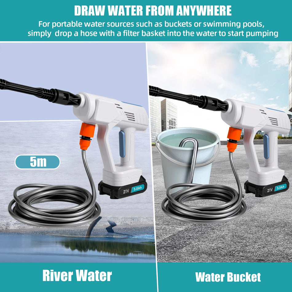 Lavadora de Carro Portátil Sem Fios de Alta Pressão Pistola de Água Branca