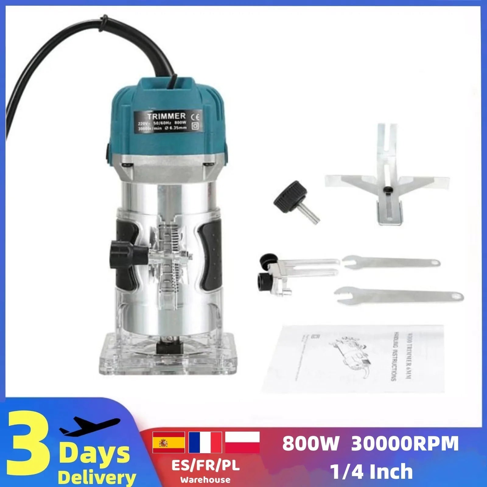 800W 30000RPM Wood Router Machine Woodworking Electric Trimmer 1/4 Inch ...