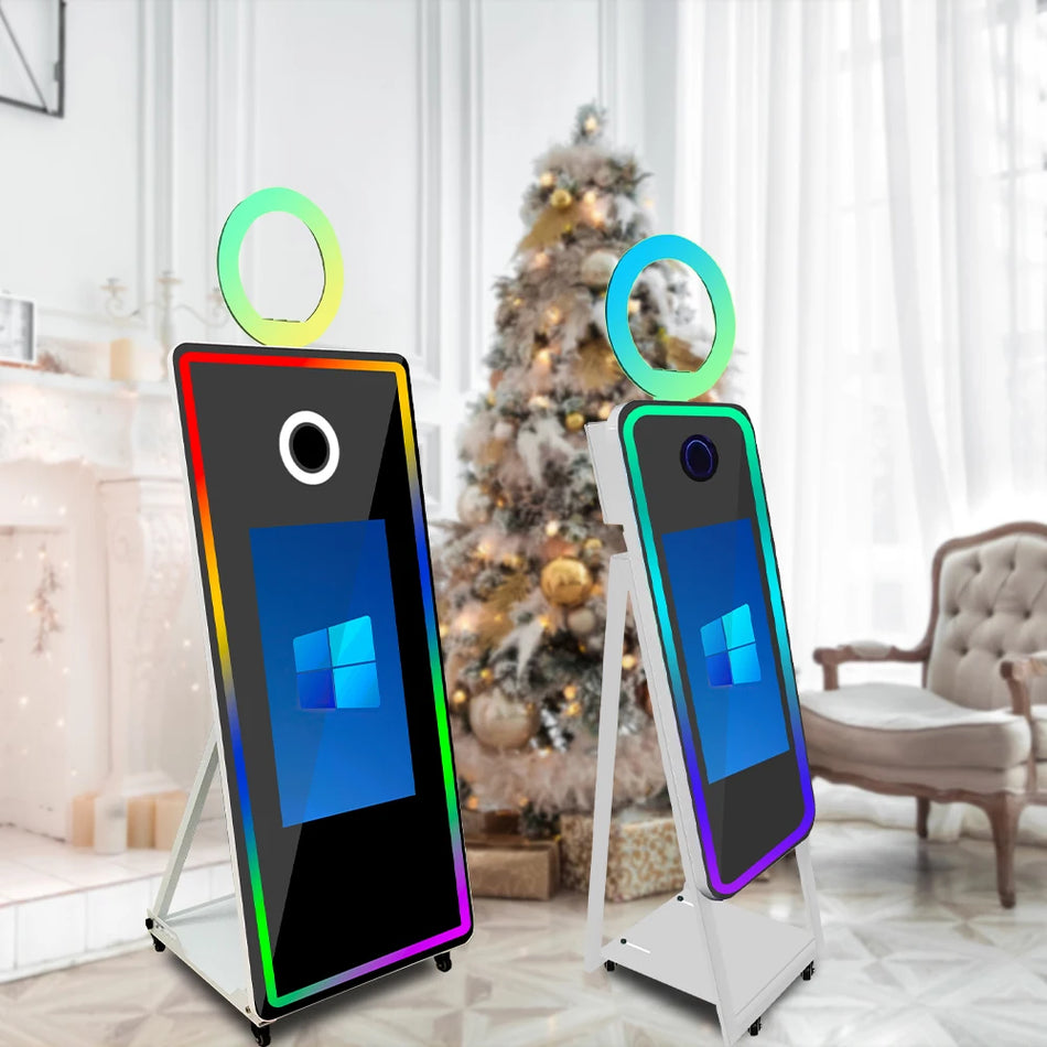 Pārnēsājamā burvju spoguļa foto kabīne ar skārienekrānu lidojuma somā