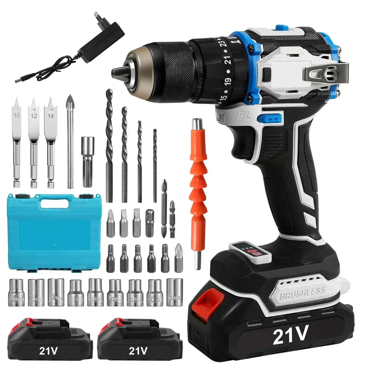 Brushless Cordless Drill ThreeIn1 With Light 70Nm TwoSpeed With 2XBattery / france