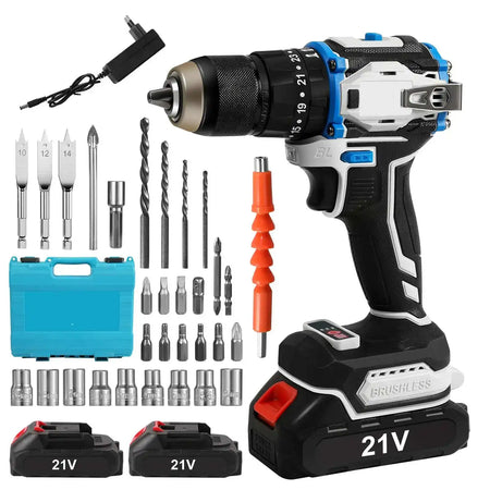 Brushless Cordless Drill ThreeIn1 With Light 70Nm TwoSpeed With 2XBattery / france