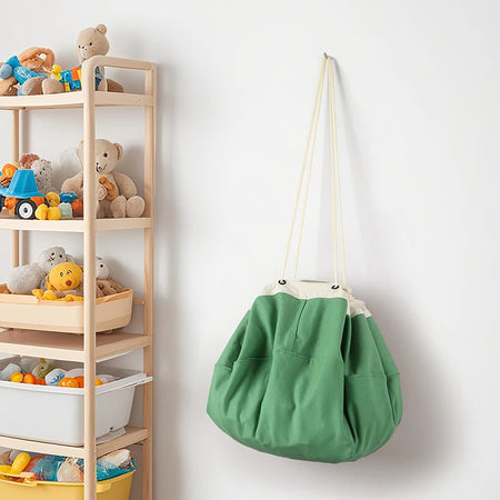 Portable Weedi 2-in-1 Toy Storage Organizer with Play Mat for Kids &ndash; Foldable and Eco-Friendly Travel Bag with Drawstring