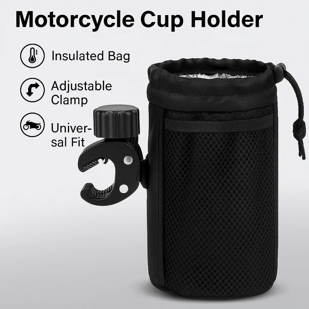 Insulated Motorcycle Cup Holder &ndash; Universal Handlebar Convenience
