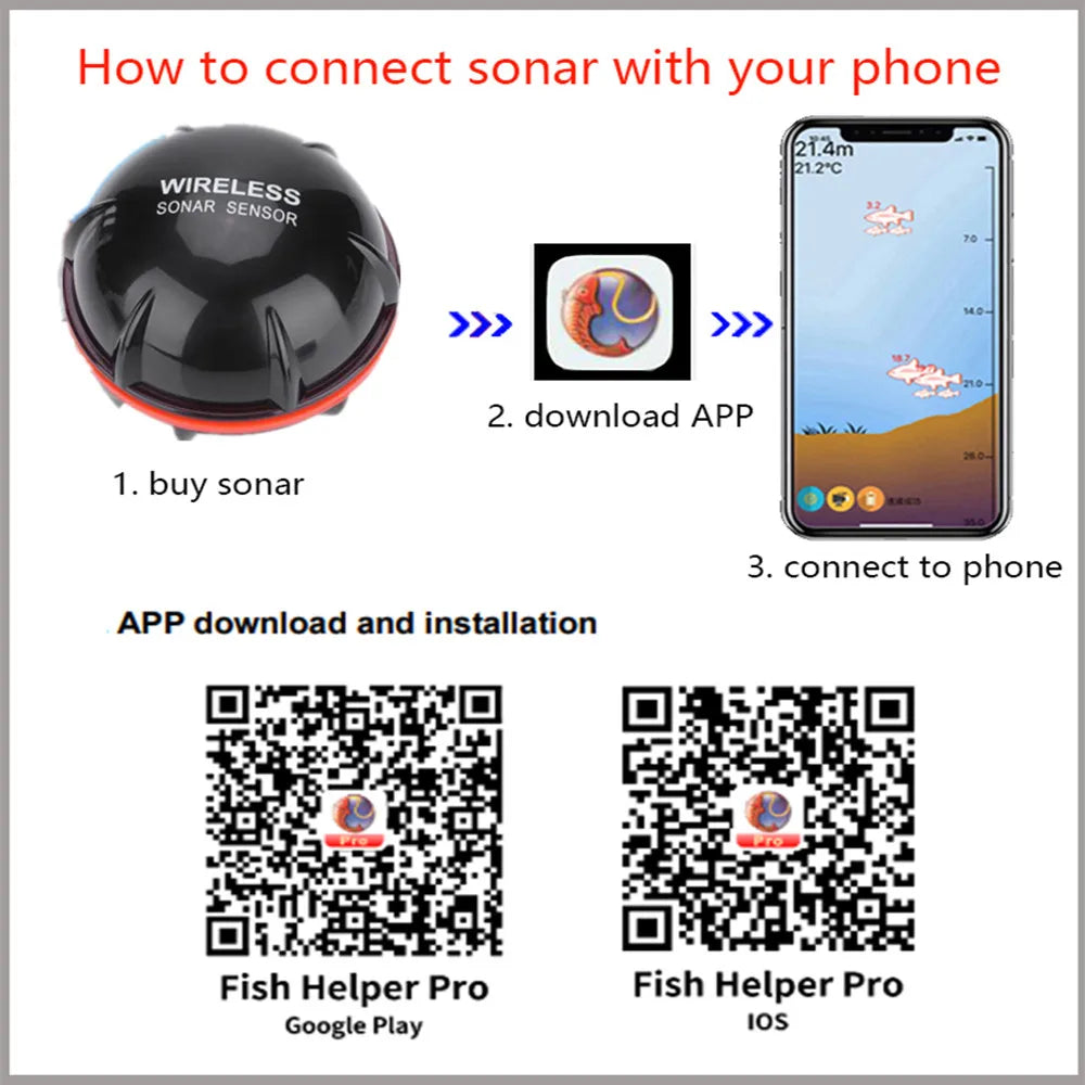 PuPoPan Wireless Bluetooth Smart Sonar Fish Finder - Portable Outdoor Fishing Gear for IOS &amp; Android