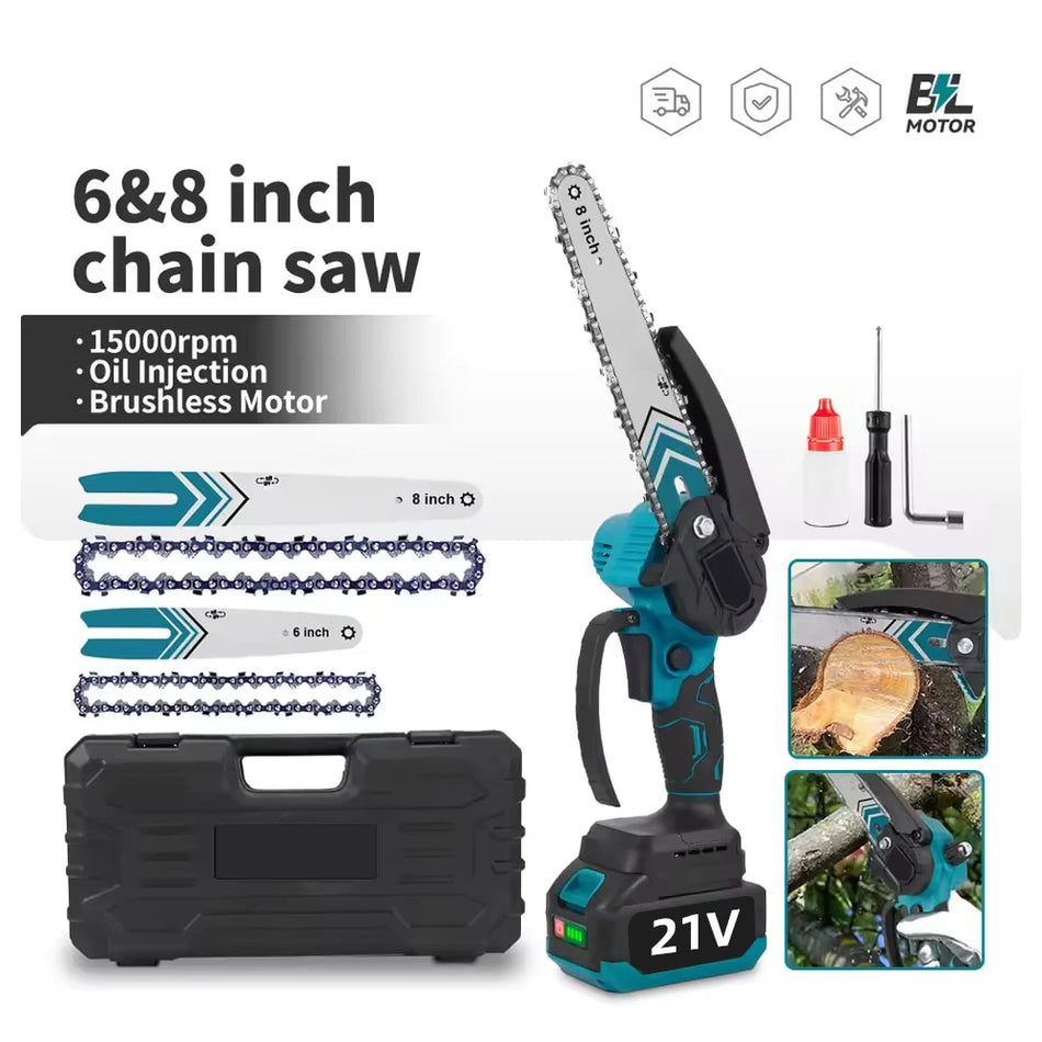 Serra de Cadeia Sem Fios e Sem Escovas 6 e 8 Polegadas Ferramenta de Poda 18V