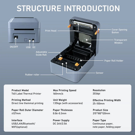 T40 4inch Shipping Label Printer &ndash; High Speed 40ppm