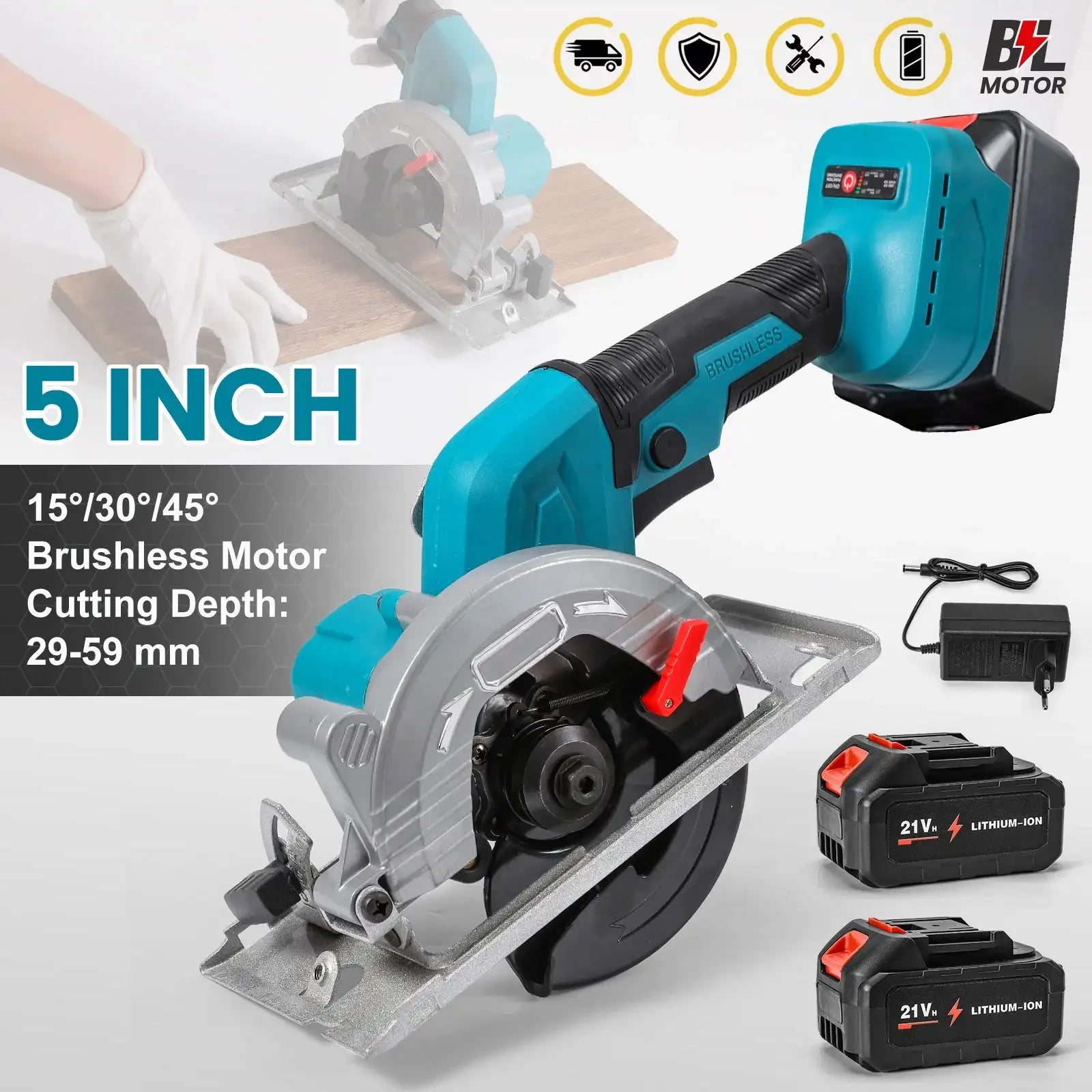 Brushless 125mm Cordless Circular Saw For Makita 18V With 2&times;Battery / france