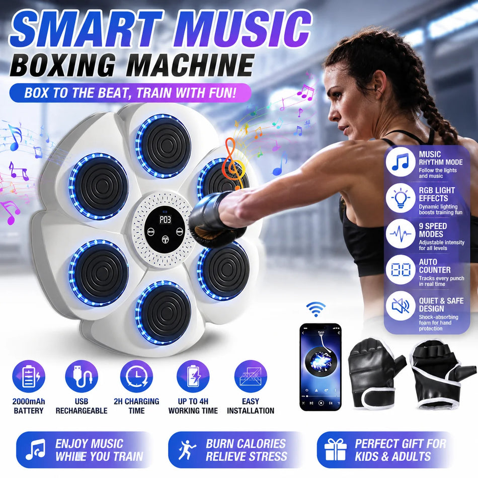 Smart Music Boxing Machine With RGB Lights And Auto Counter For Home Gym