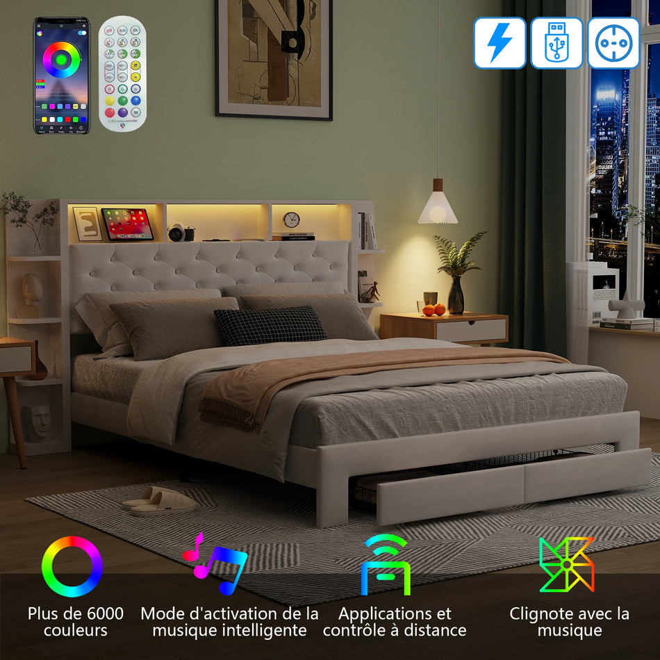 Měkká dvojitá postel Urban Luxe 160x200 LED pásek USB samet