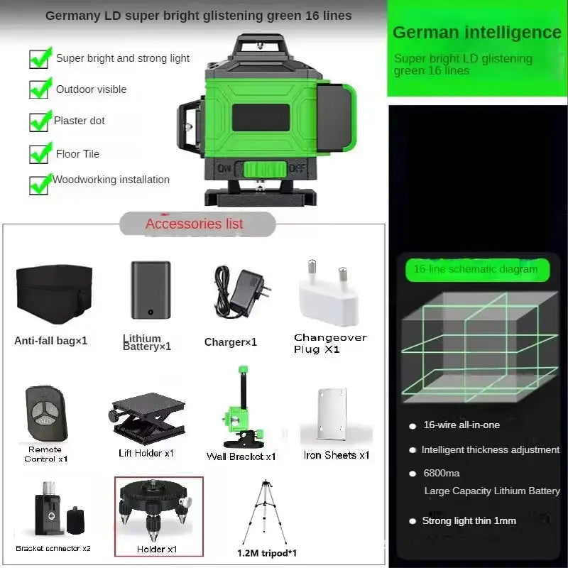 Self Leveling Laser Level 8 12 16 Line Modes Tripod 16 line With Tripod(Cloth bag) / spain