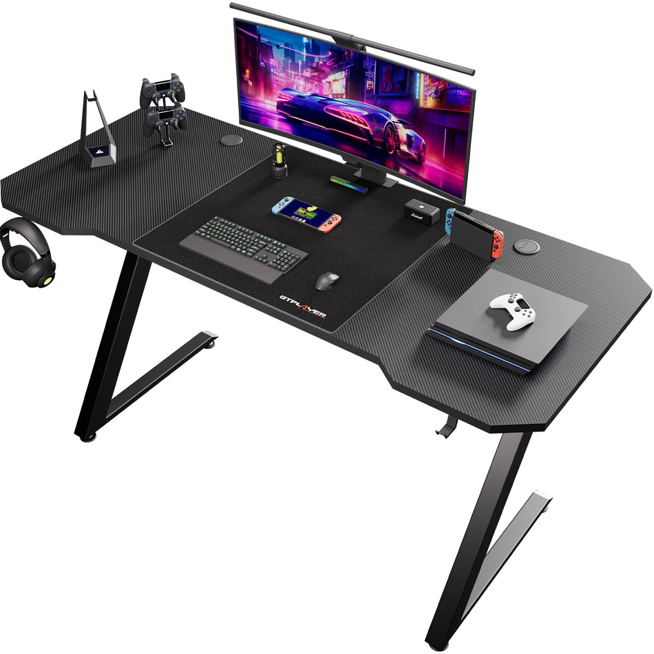 GTPLAYER Gaming Desk 120x60cm Carbon Fiber Surface LED Black