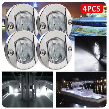 Waterproof Marine LED Deck Lights - Blue &amp; White | 1-4pcs 4PCS White