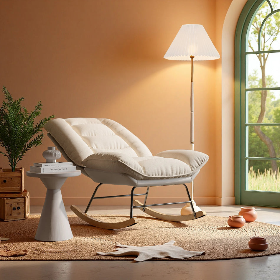 Кресло-качалка с пятью положениями спинки, цвет слоновой кости и серый лен