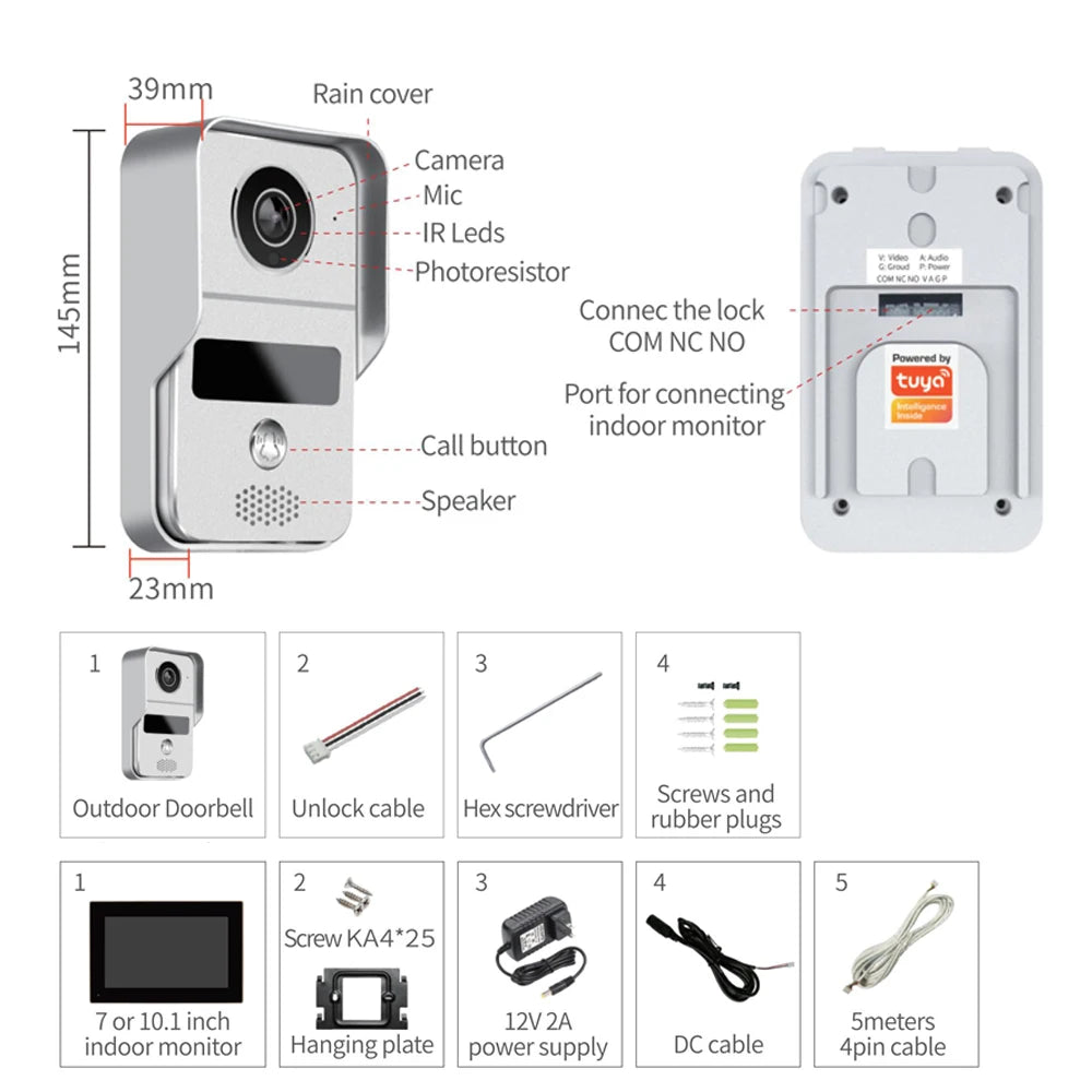 7 Inch Tuya WiFi Video Doorbell &ndash; IP65 Waterproof Outdoor