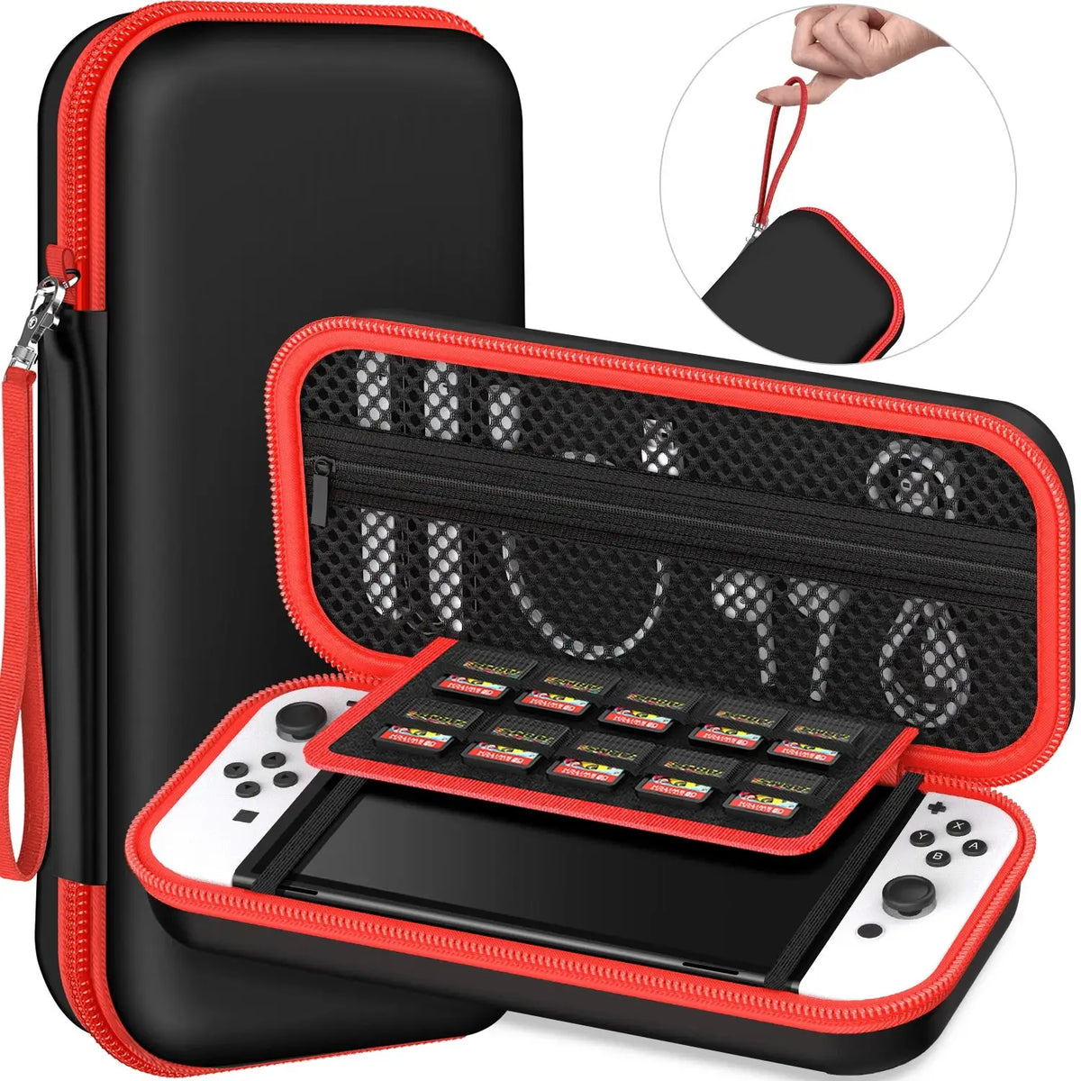 BEBONCOOL FOR Switch Accessories Storage Bag compatible for Switch Oled Case and Switch Carrying Case Black and Red by InterCyprus Trading Ltd
