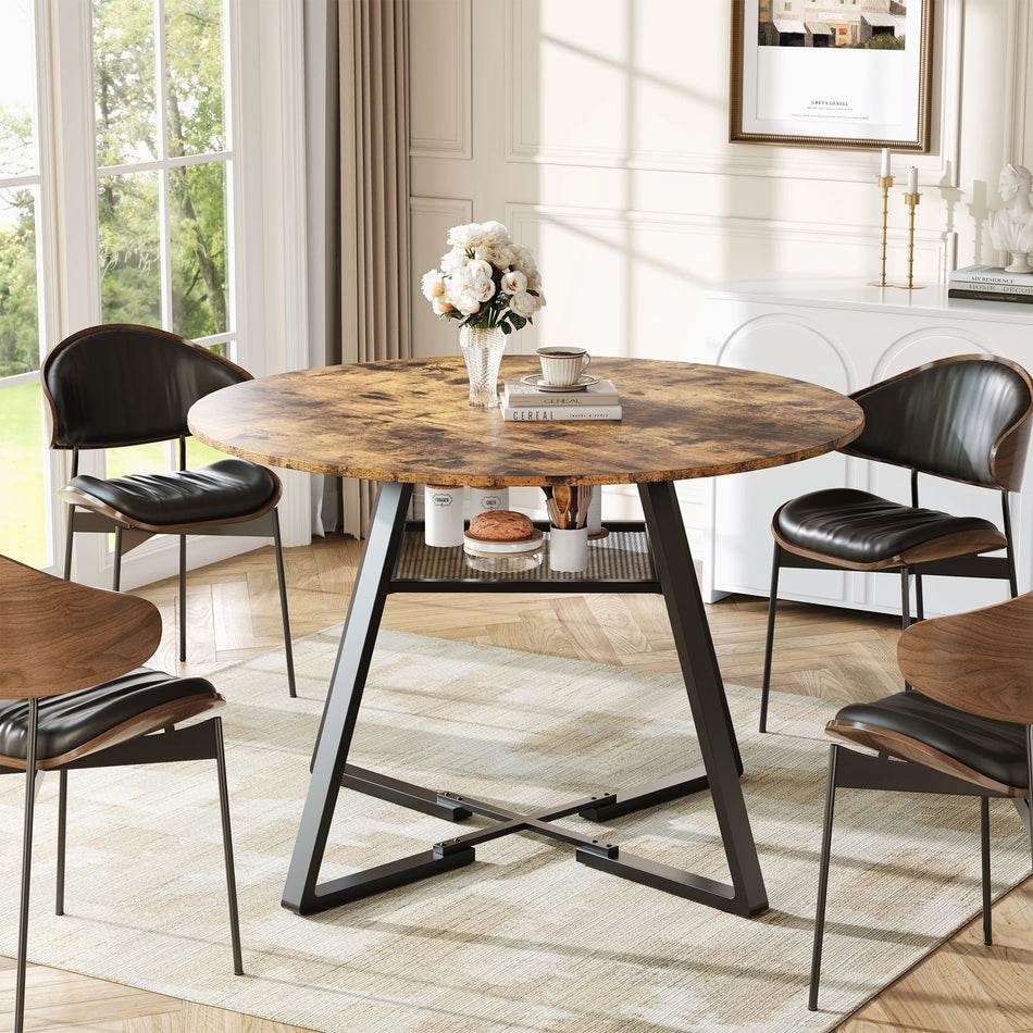 Urban Luxe Round Dining Table With Mesh Rack And Metal Frame