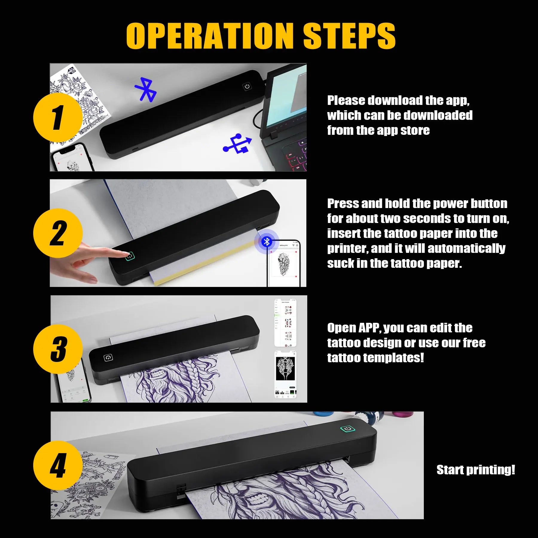 Wireless Portable 8-Inch Tattoo Printer &ndash; Bluetooth Enabled