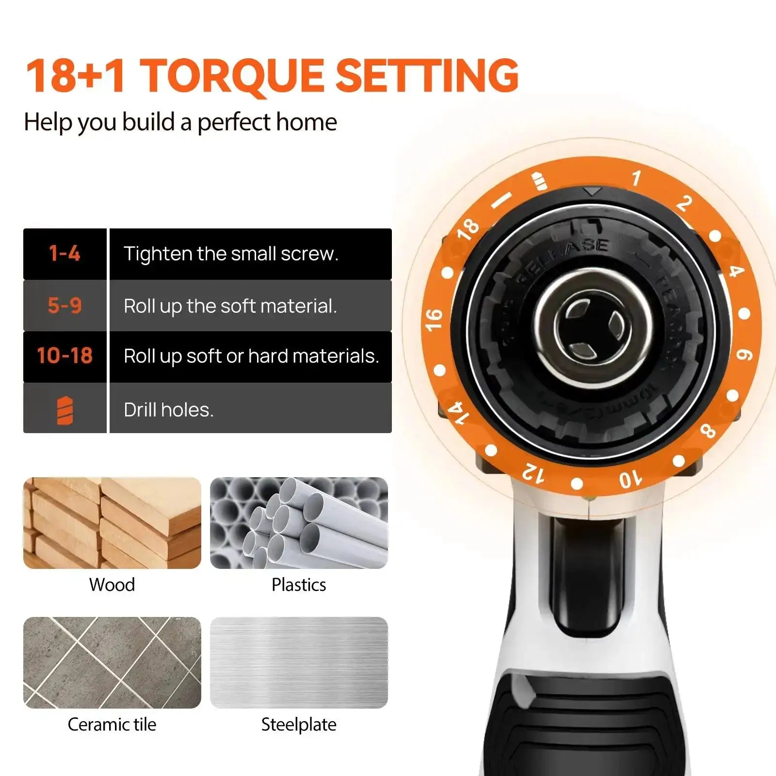 Cordless Drill Driver Kit Battery 45Nm TwoSpeed 1400RPM