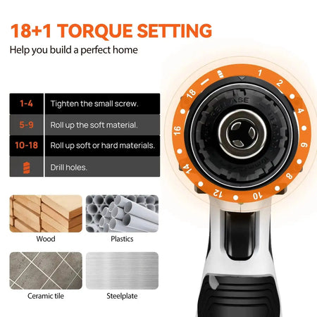 Cordless Drill Driver Kit Battery 45Nm TwoSpeed 1400RPM